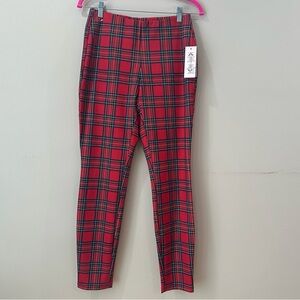 NWT Nanette Lepore Red Tartan Plaid Pull On Skinny Pants Hi Rise Women’s Small